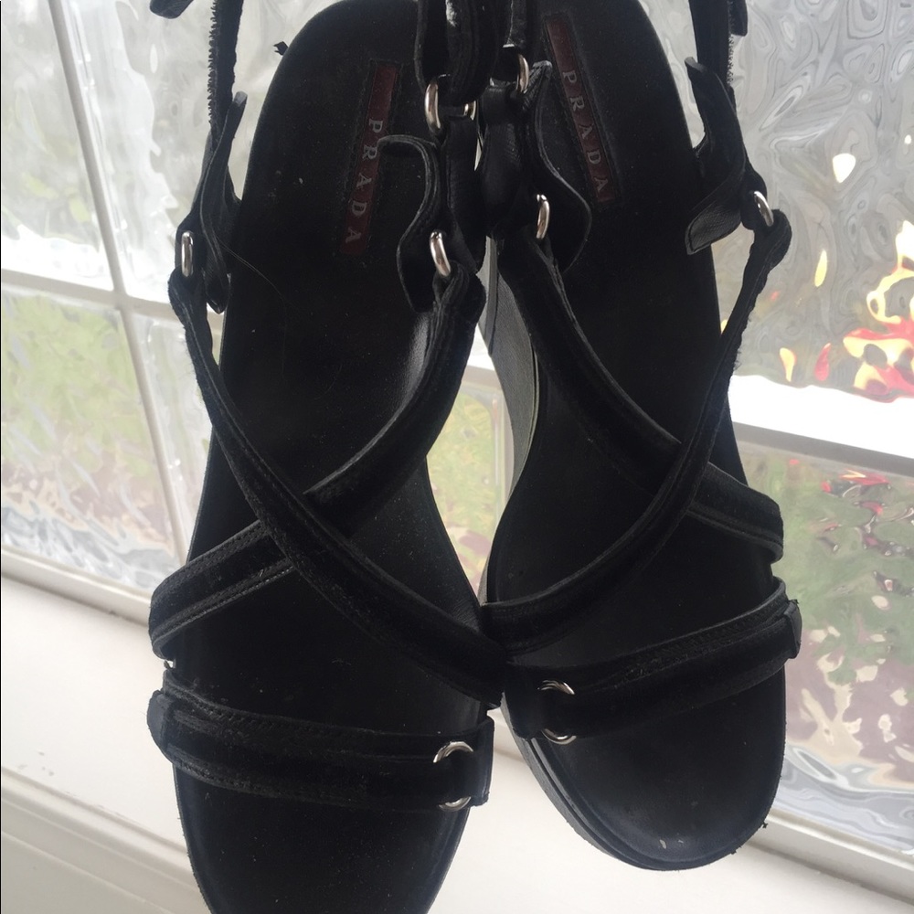 Prada Black Wedge Heels-GUC